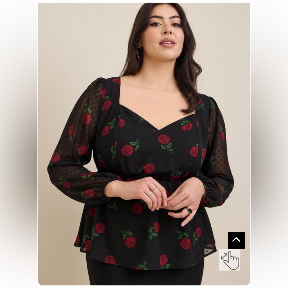 Peplum Chiffon Clip Dot Puff Sleeve Top